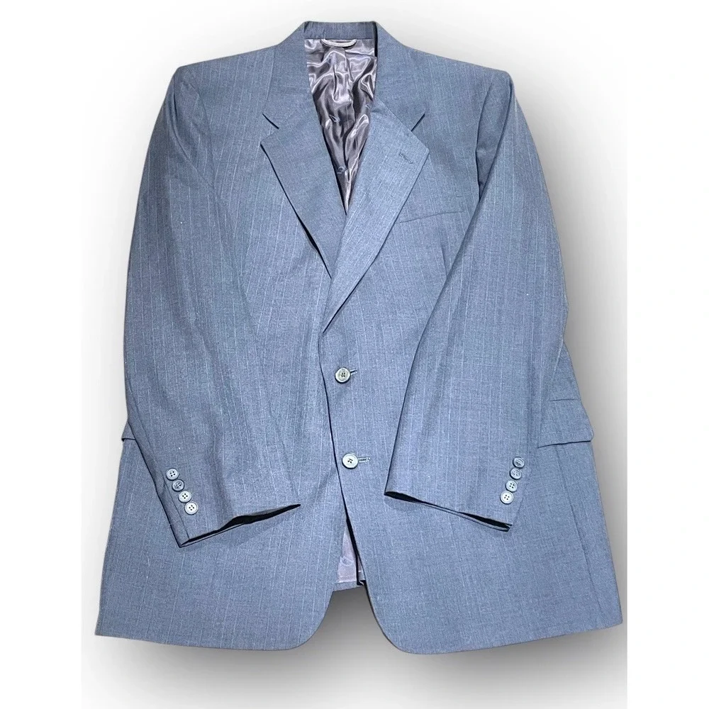 Vintage Christian Dior Monsieur Mens Light Gray Pinstripe Blazer Jacket USA Read